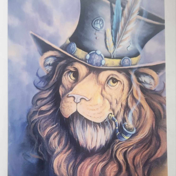 Steampunk LION with Pipe  Top Hat and Feathers