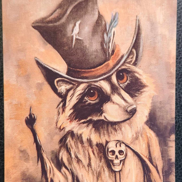 Steampunk RACCOON with Skull Bolo Top hat Flipping the Bird