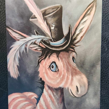 Striped Steampunk Donkey with Top hat and Feathers