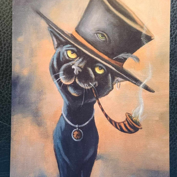 Black Cat Third Eye Top Hat with Pipe